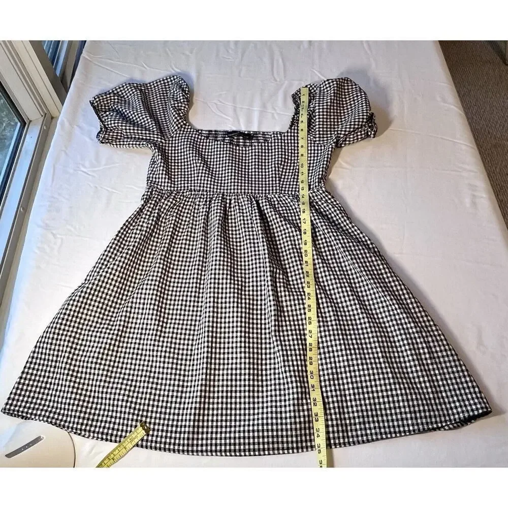 Pomander Place Black & White Gingham Puff-Sleeve Mini Dress